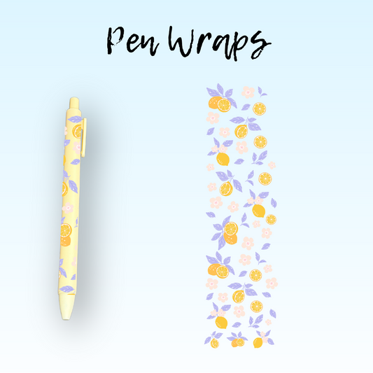 Lemon Purple Leaves Pen Wrap For Ballpoint Pen UV DTF