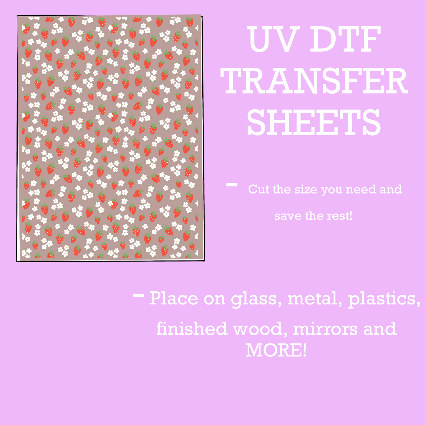 Strawberry White Flowers UV DTF SHEET