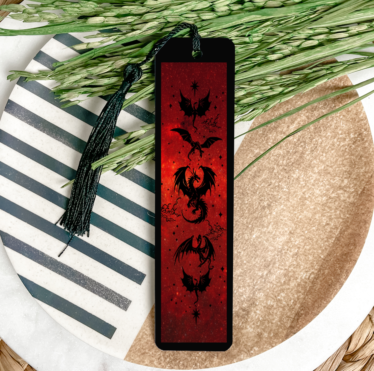 Dragon's Red Background UV DTF Bookmark DOUBLE SIDED