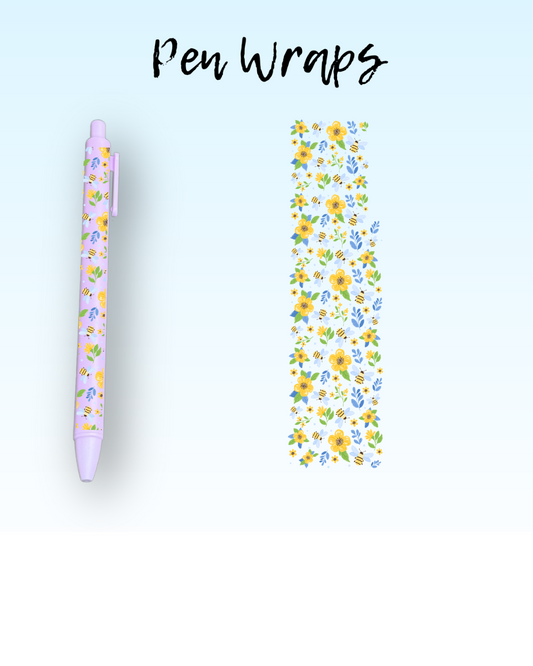 Yellow Flowers & Bees Wrap For Ballpoint Pen UV DTF
