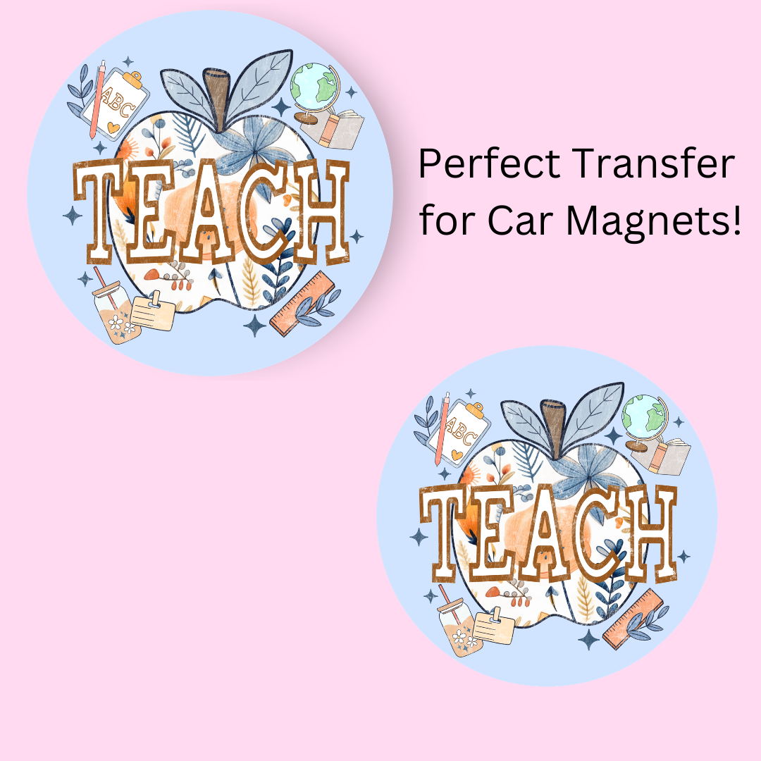 Teach Apple  4.5" UV DTF  (perfect for car magnets)