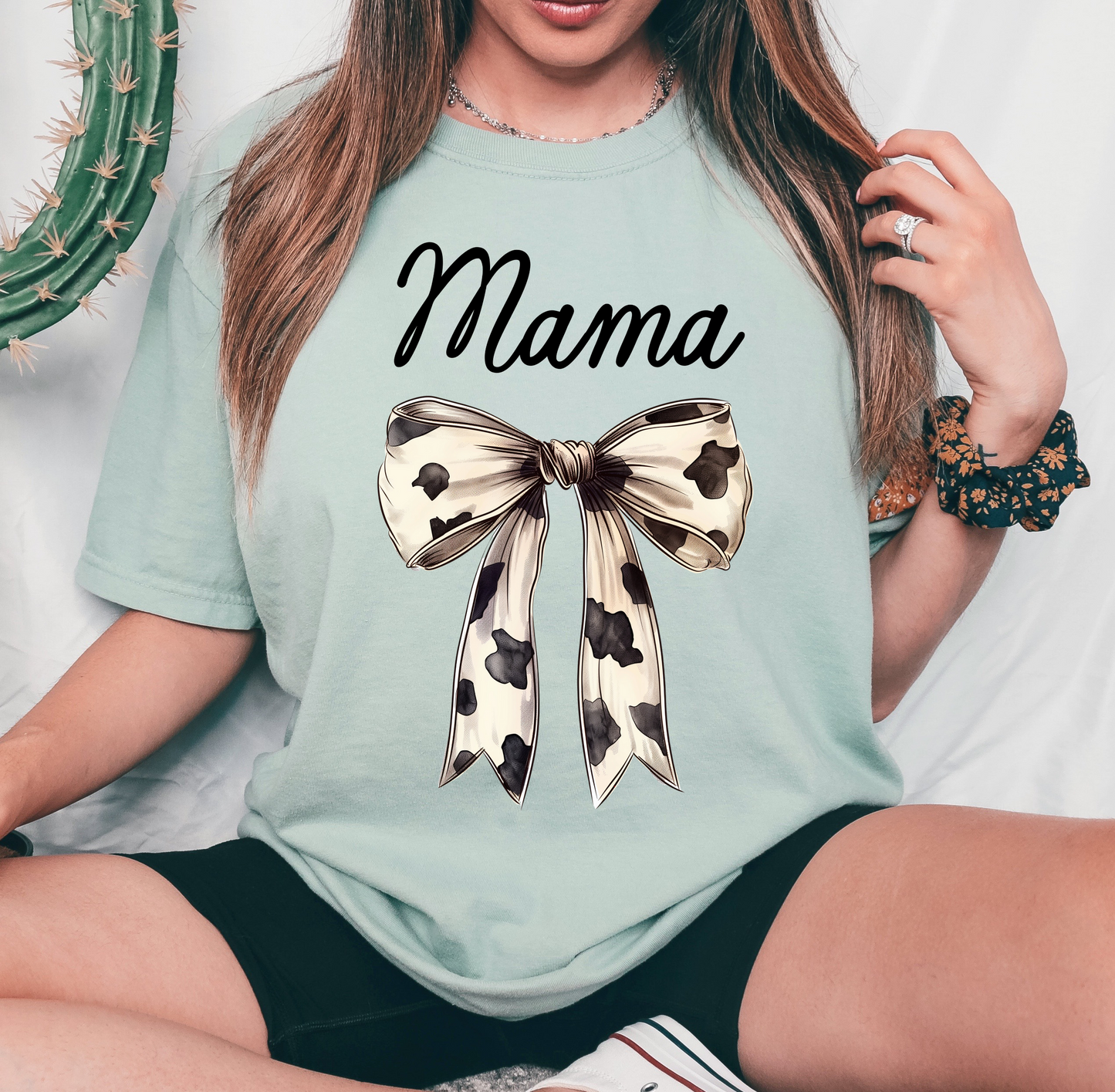 Mama Cow Print Bow DTF