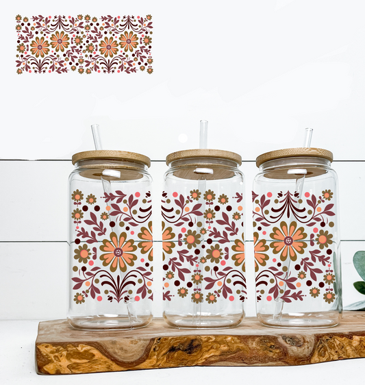 Maroon Tan And Green Floral UV DTF DOUBLE SIDED