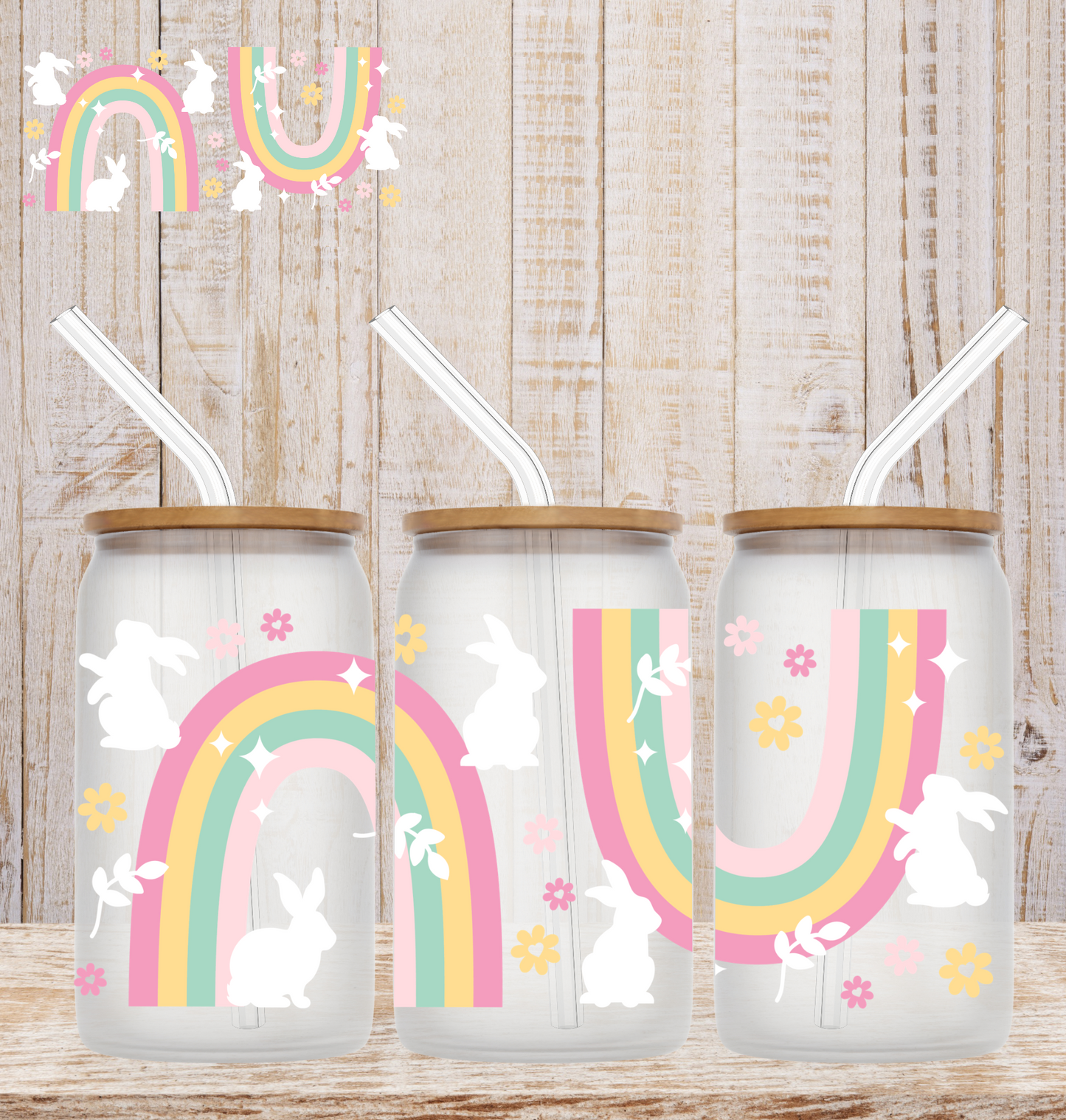 Rainbow & Bunnies 16oz UV DTF