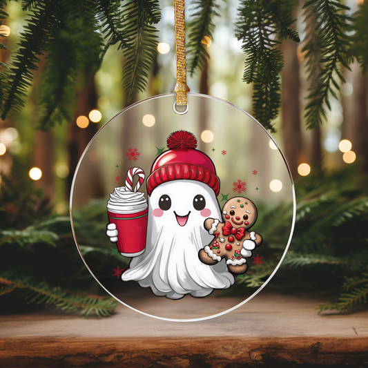 Christmas Ghost Ornament Size UV DTF DOUBLE SIDED