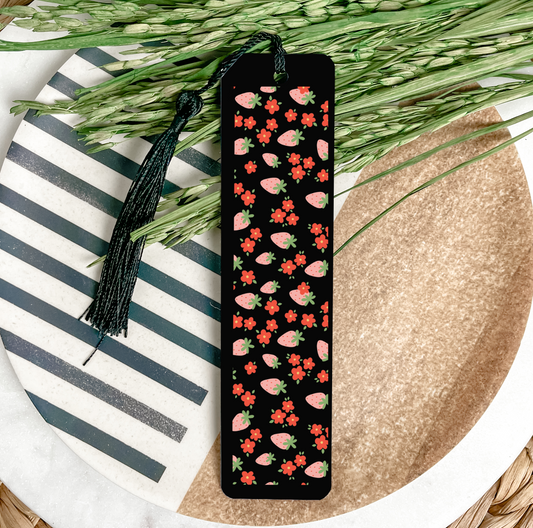 Floral Strawberries UV DTF Bookmark DOUBLE SIDED