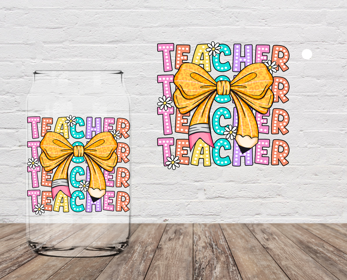 Teacher Yellow Bow 4" UV DTF