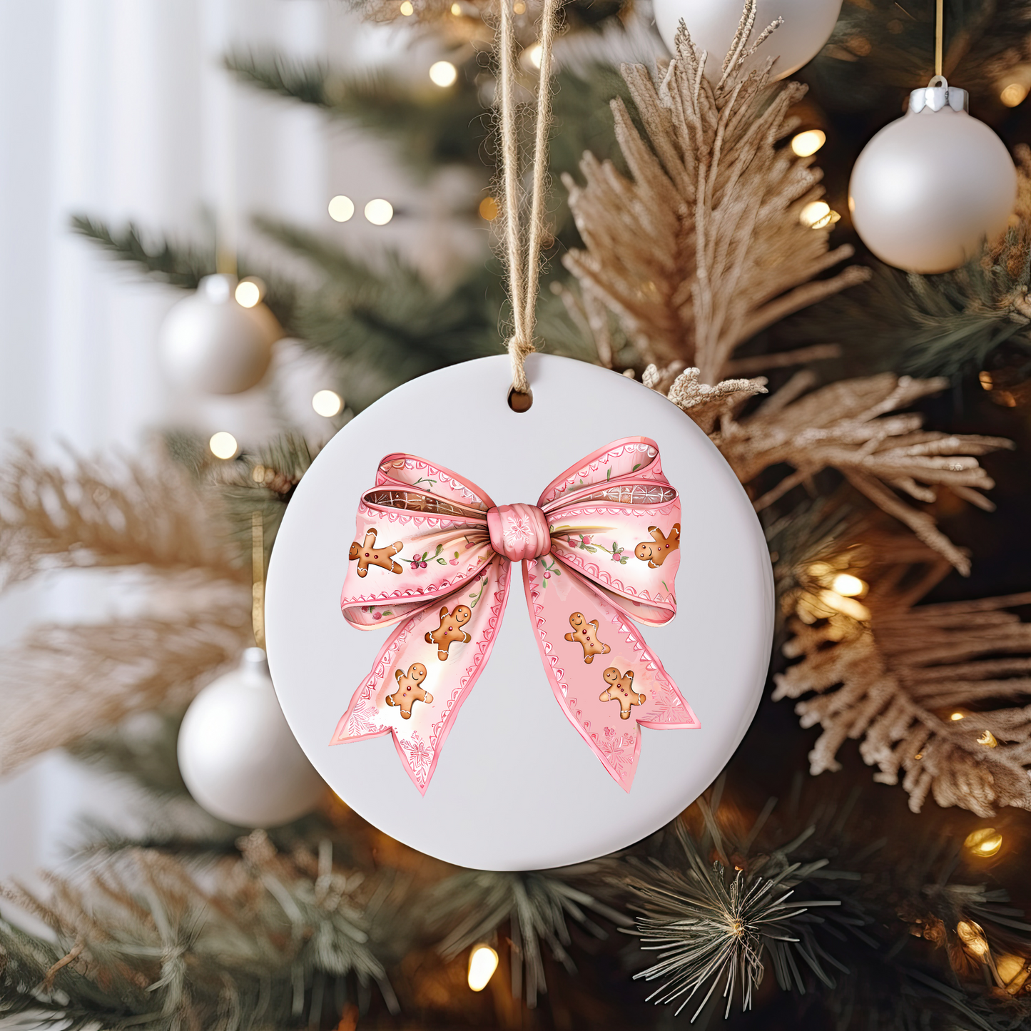 Gingerbread Bow Ornament Size UV DTF DOUBLE SIDED