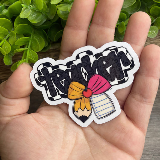 Teacher Black Checkered White Vinyl Sticker