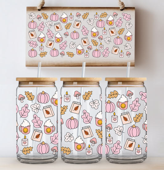Fall Coffee Leaves and Books UV DTF Cup Wrap