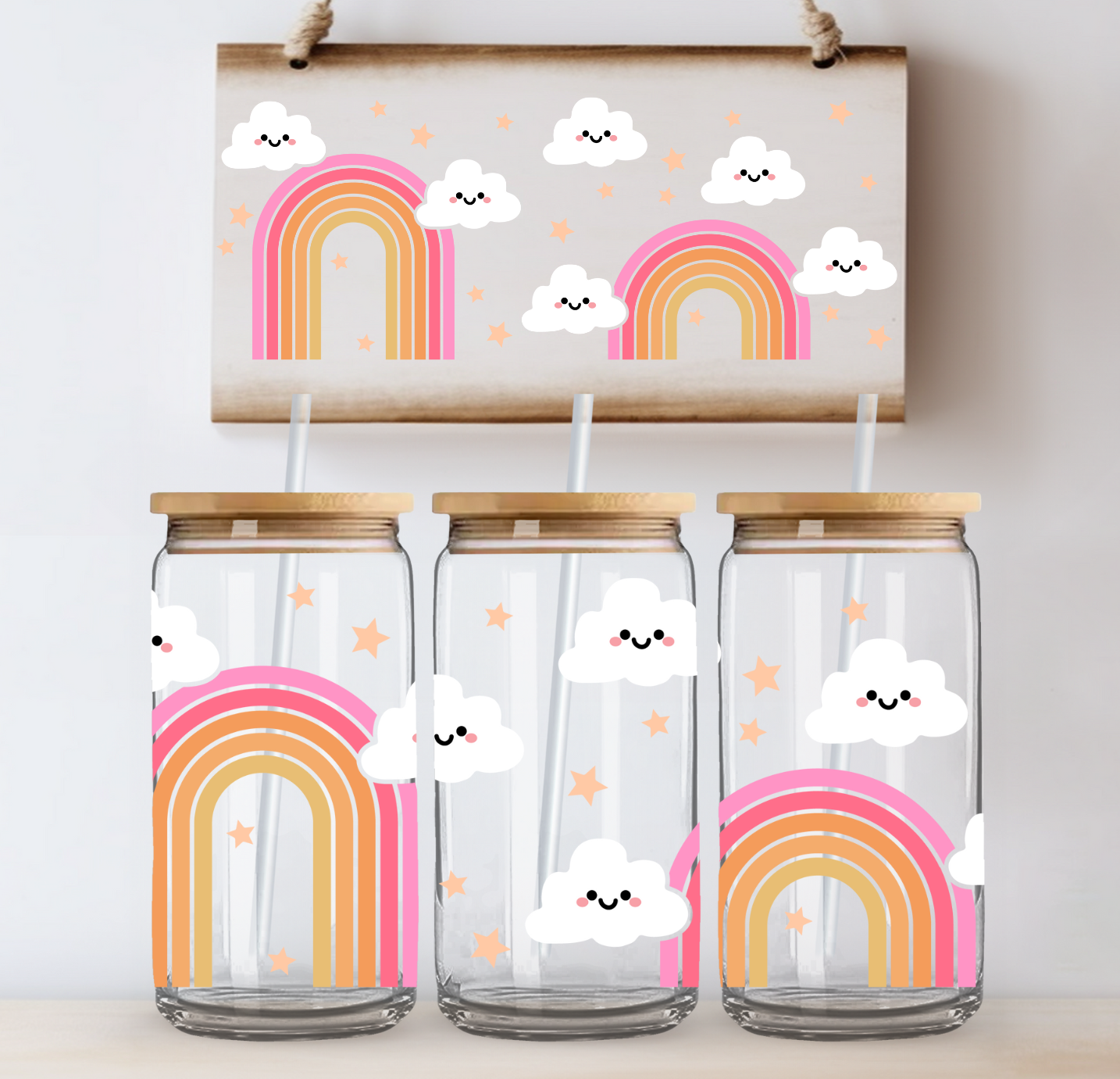 Pink Rainbow UV DTF Cup Wrap