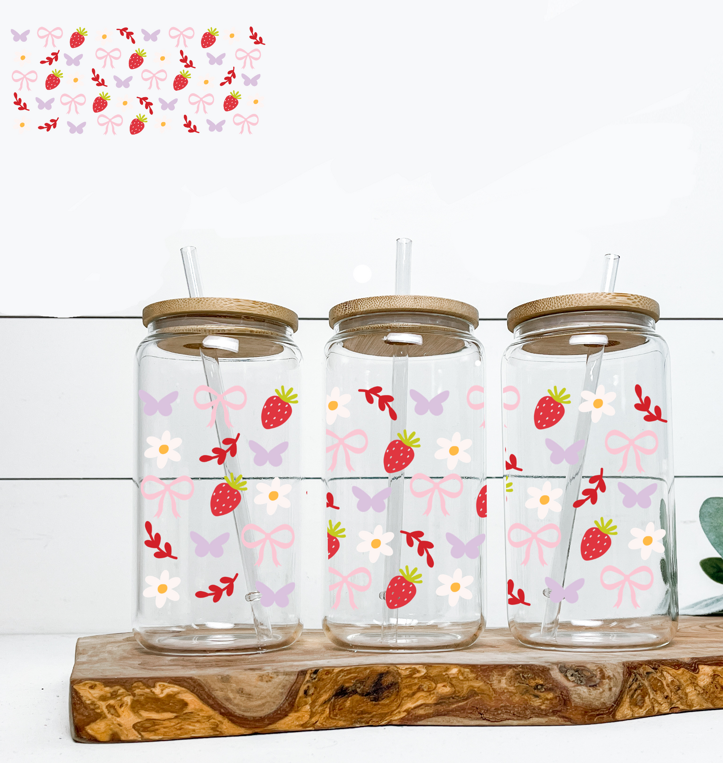 Strawberry, Bows, Butterflies & Flowers UV DTF DOUBLE SIDED