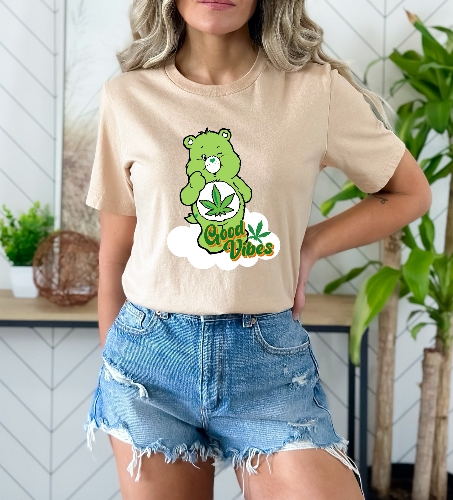 Good Vibes Green Bear DTF TRANSFER