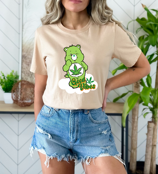 Good Vibes Green Bear DTF TRANSFER