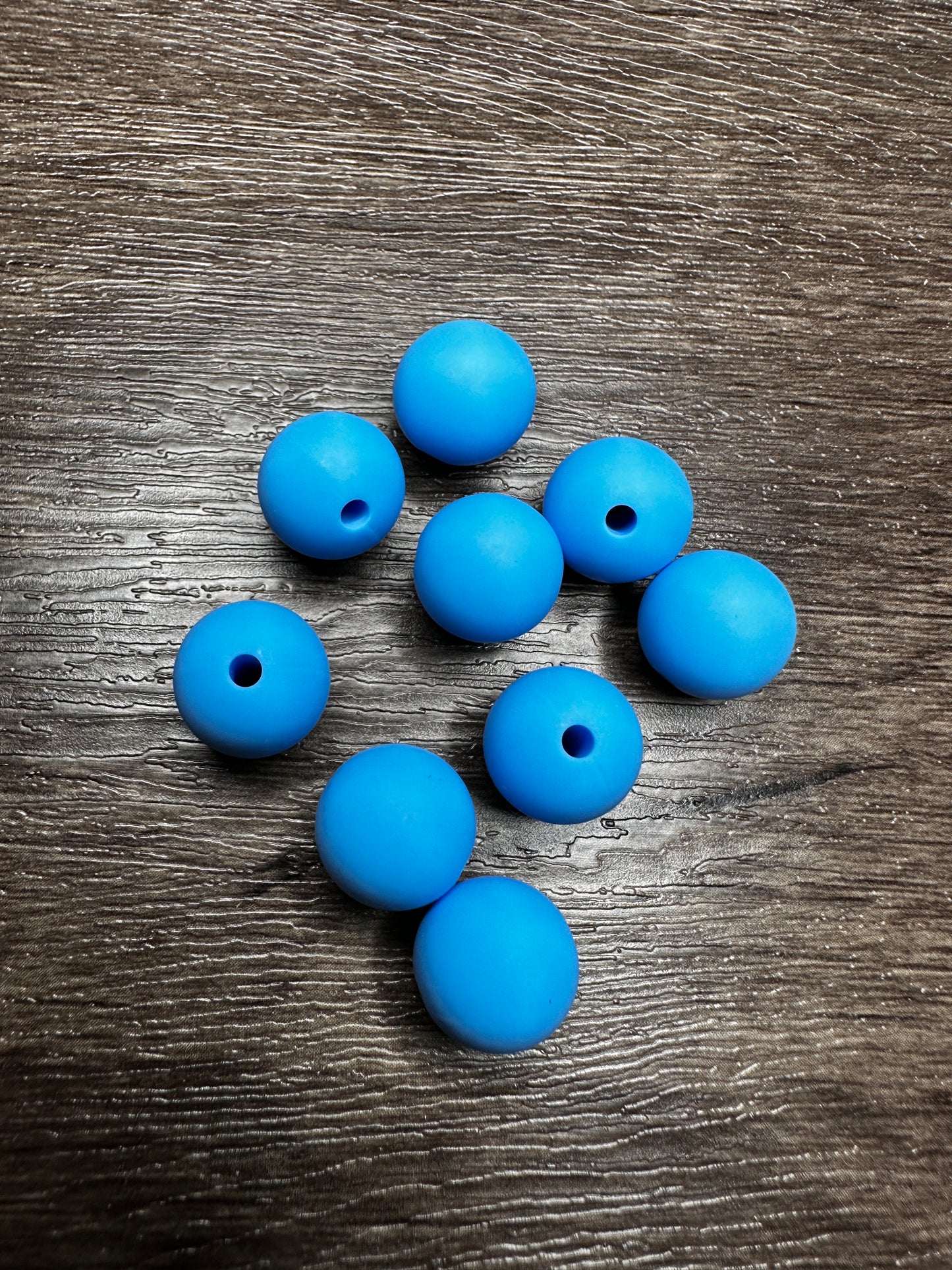 Blue Circle Silicone Round Bead- Set of 10