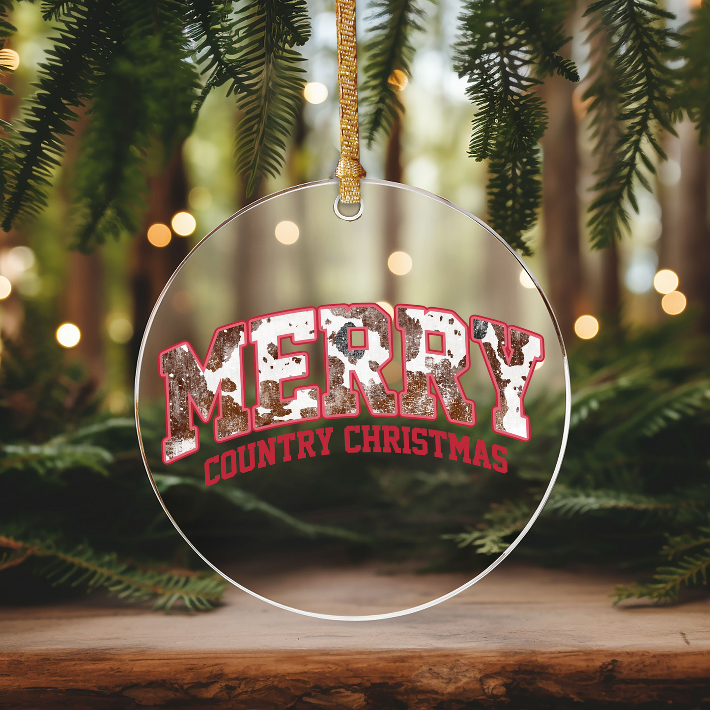 Merry Country Christmas Ornament Size UV DTF SINGLE SIDED