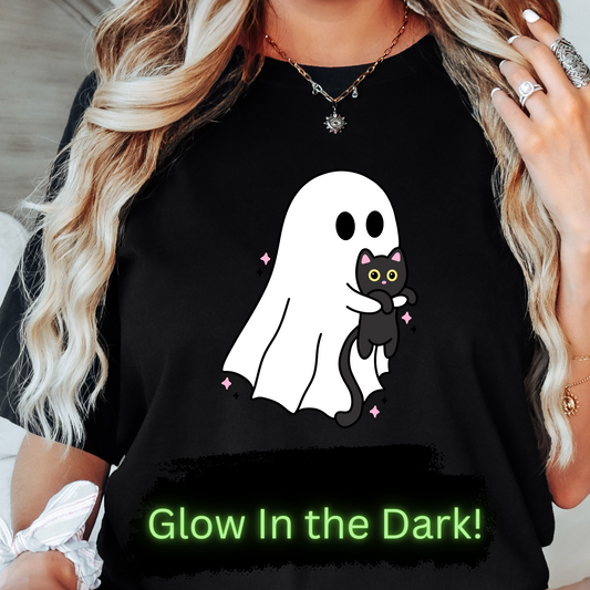 Ghost Holding Kitty DTF Transfer GLOW IN THE DARK