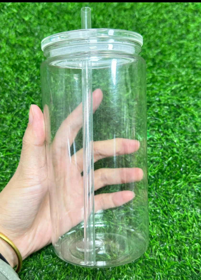 Clear Acrylic 16oz Glass Can SET of 5 Cups