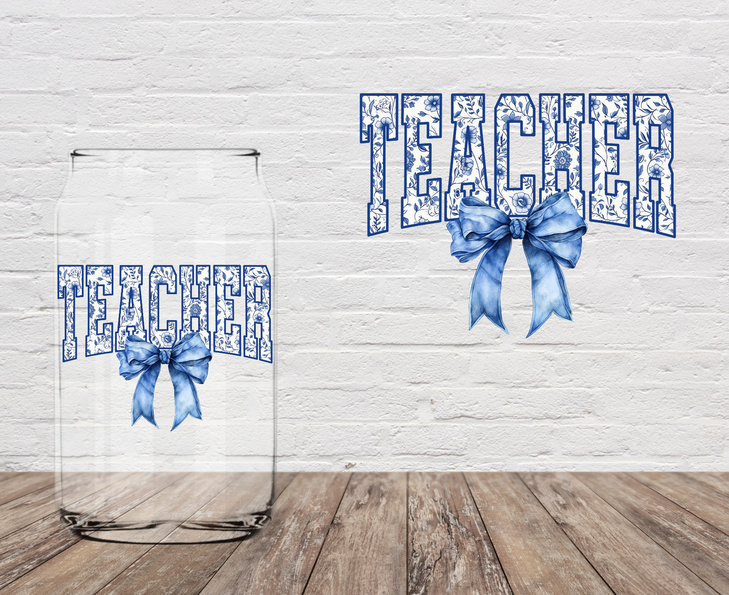 Teacher Blue Bow 4" UV DTF