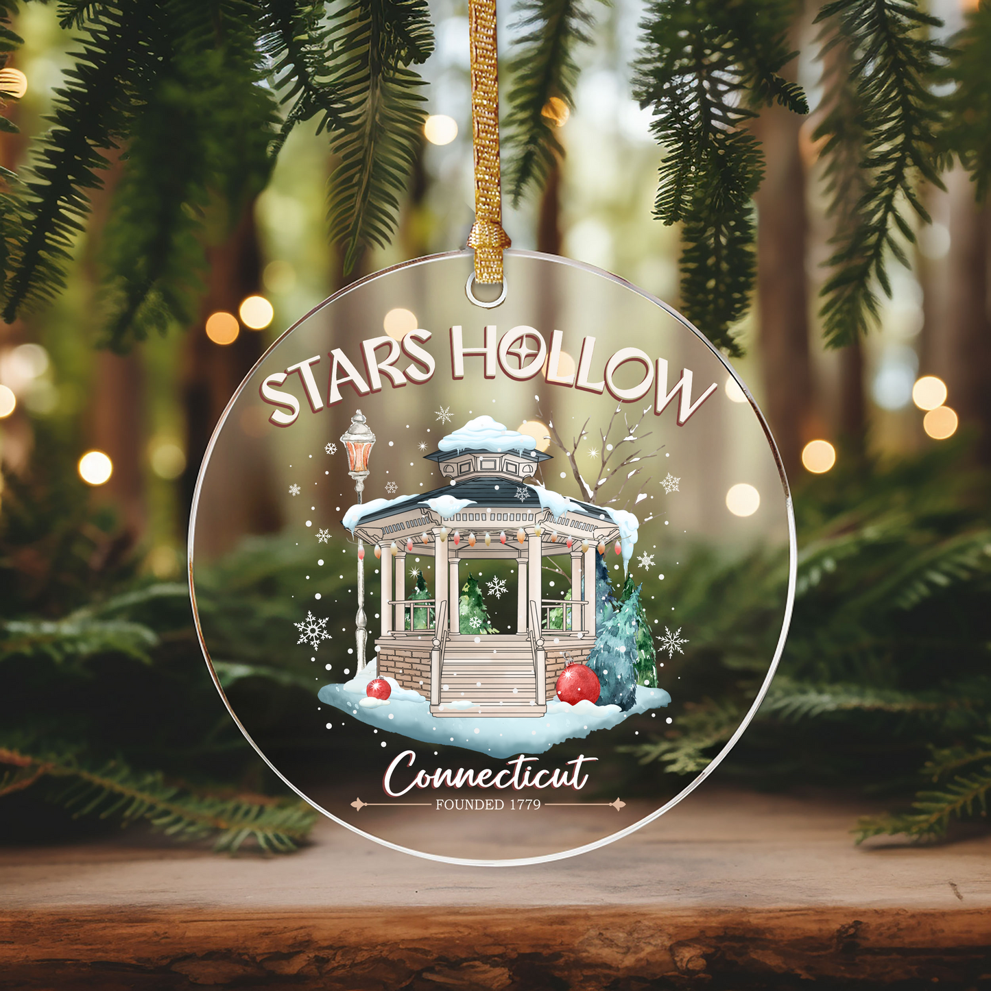 Stars Hollow Conneticut Ornament Size UV DTF DOUBLE SIDED