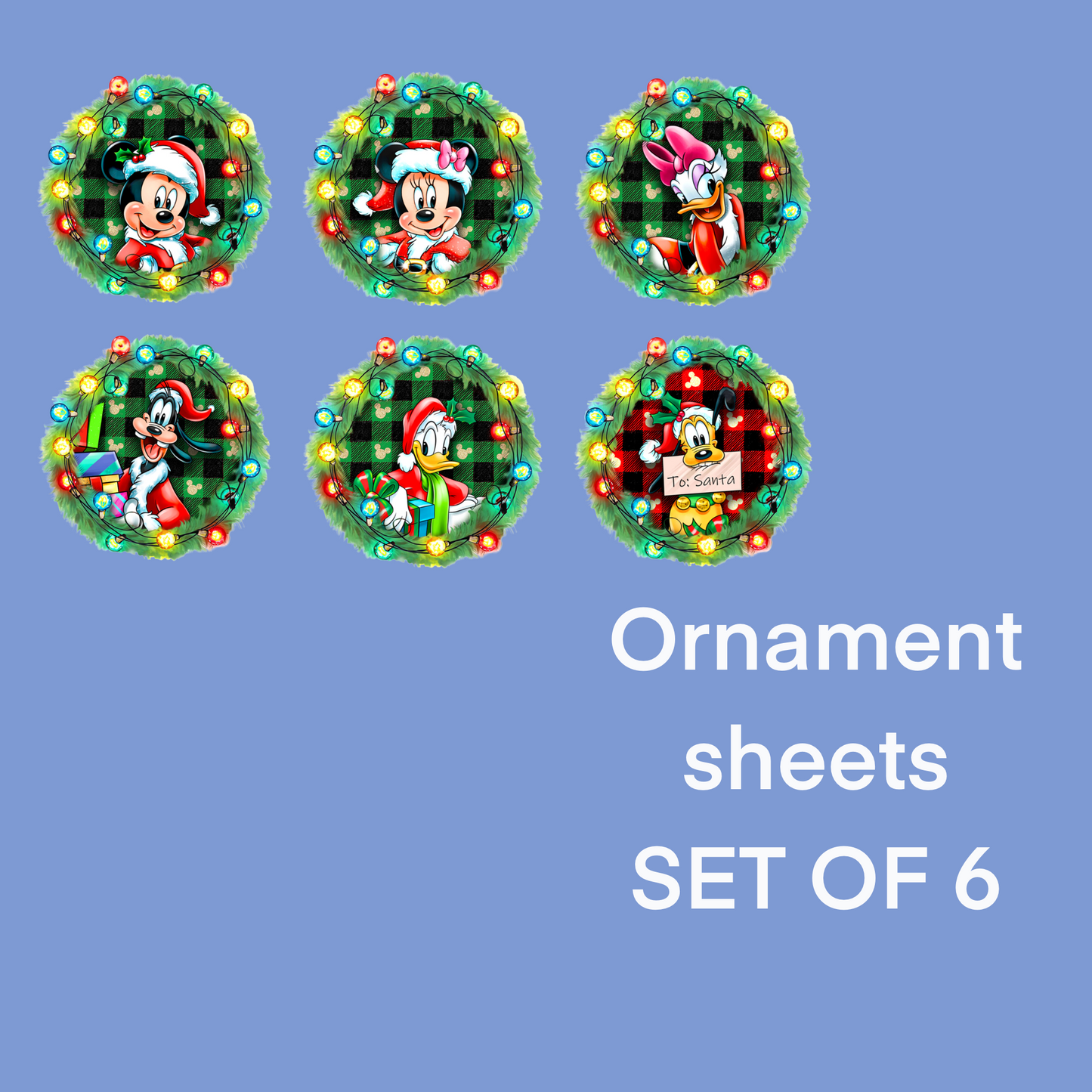 Magical Mouse & Friends Six Ornament Sheet UV DTF DOUBLE SIDED