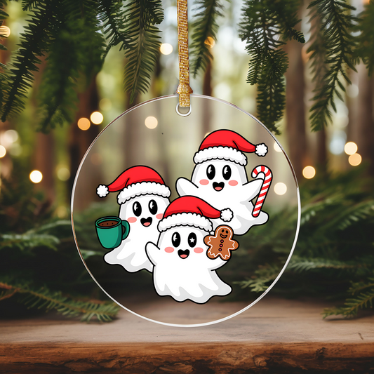 Triplet Ghosts Ornament Size UV DTF DOUBLE SIDED