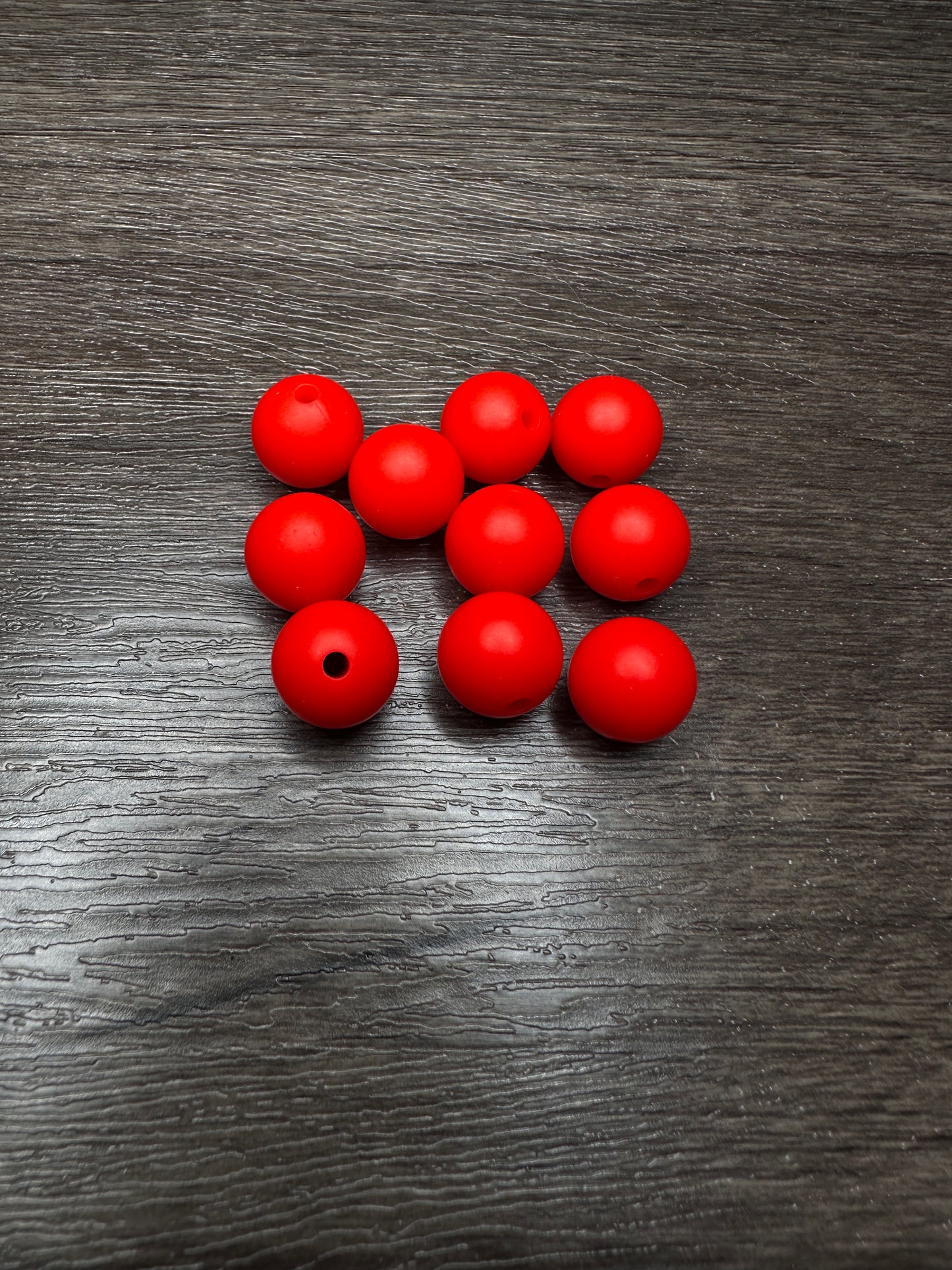 Red Circle Silicone Round Bead- Set of 10