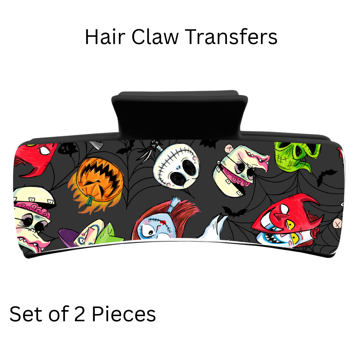 Nightmare Character Faces UV DTF Transfer for 4” Claw Clip (Set of 2)