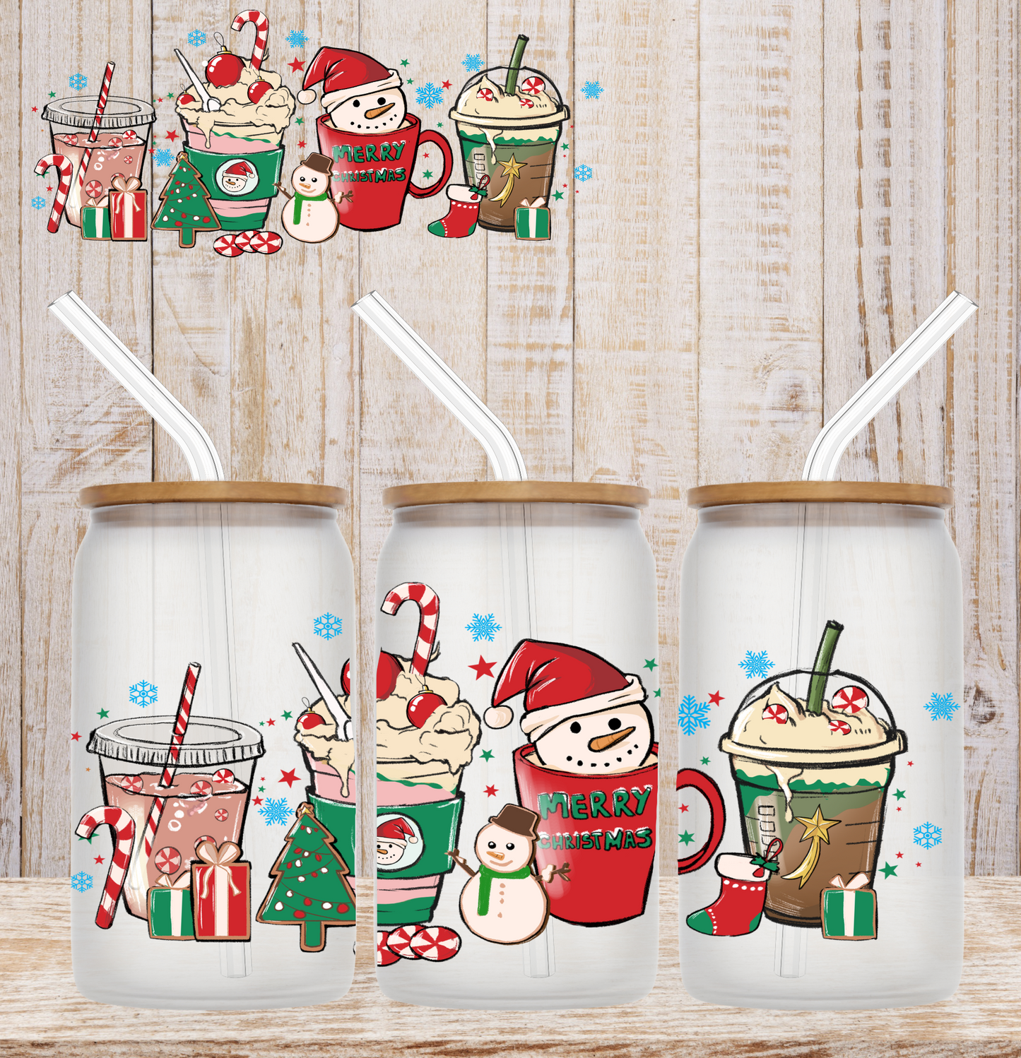 Christmas Drinks 16oz UV DTF