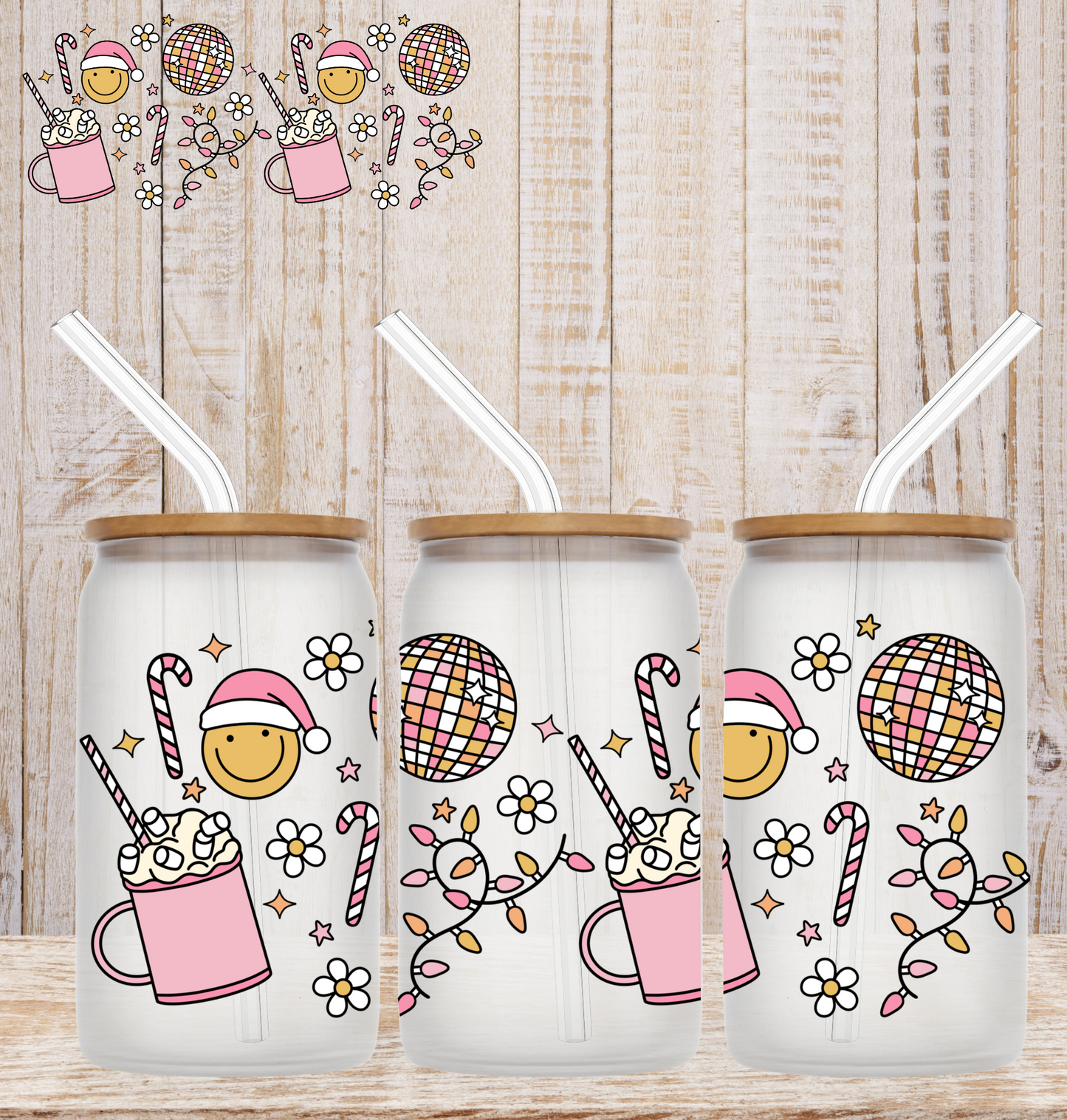 Disco Pink Christmas 16oz UV DTF
