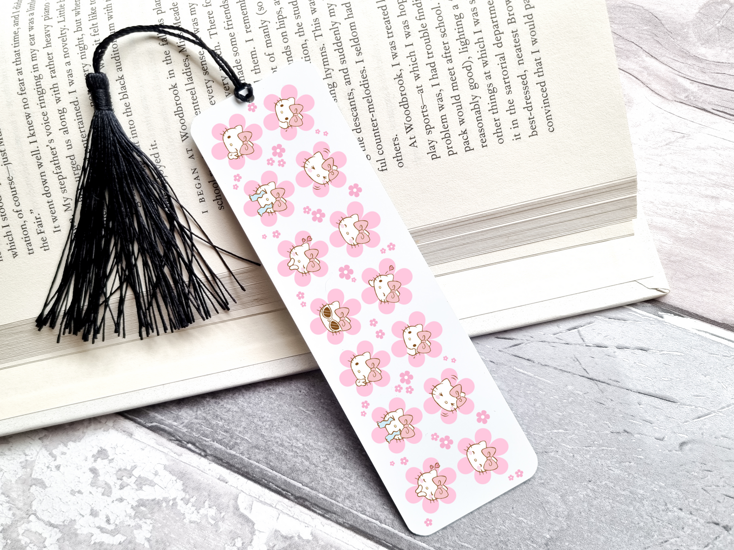 Pink Floral Kitty Bookmark UV DTF Transfer