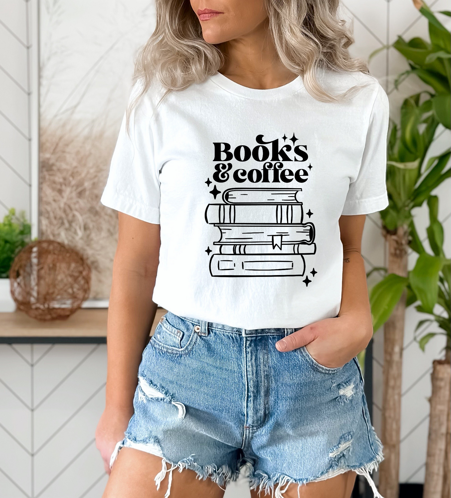 Books & Coffee Stack Screen Print Transfer