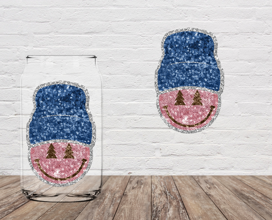 Glitter Beanie Happy Face 4" UV DTF