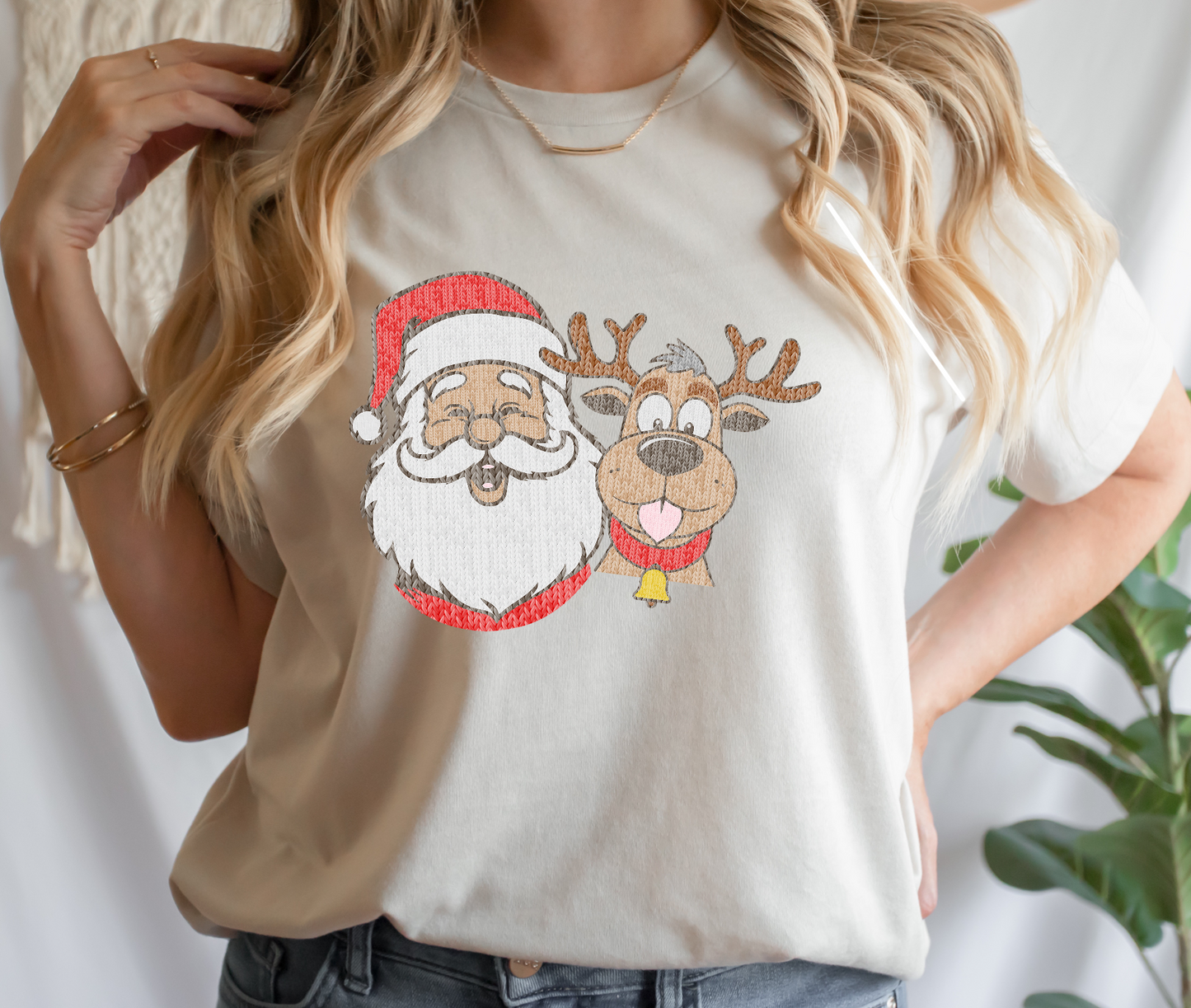 Santa & Reindeer Faux Knit Pattern DTF