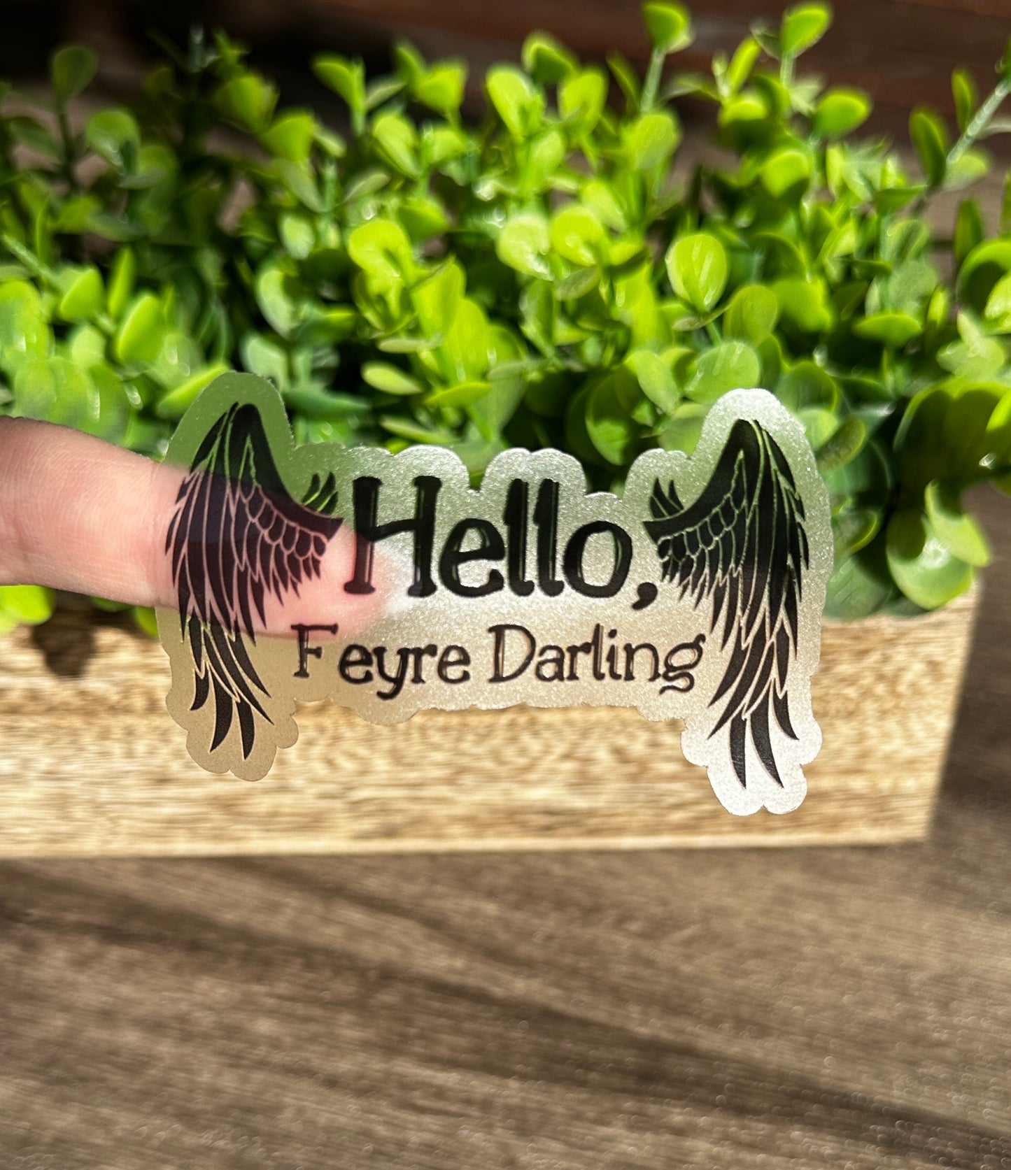 Hello Black Wings Clear Vinyl Sticker