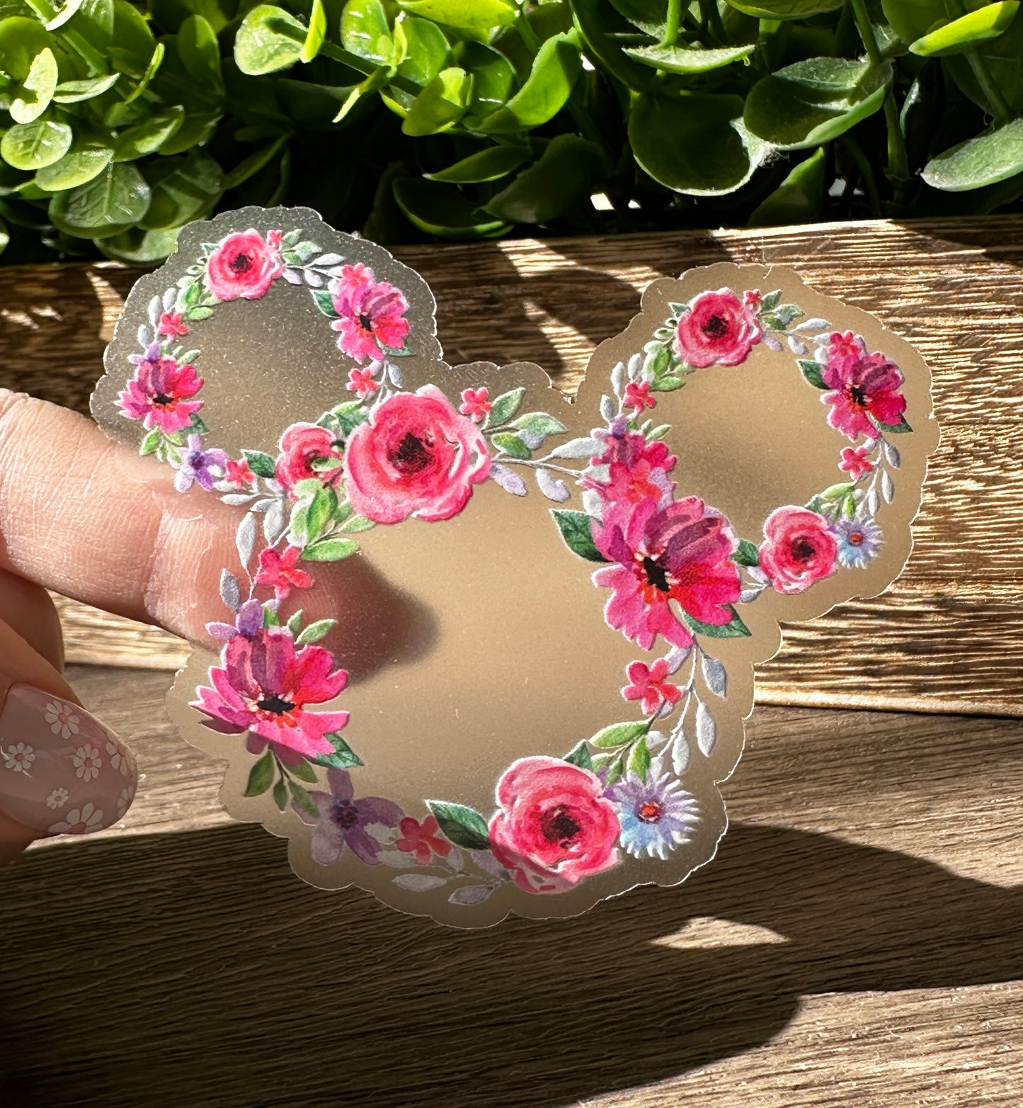 Floral Mouse Head Clear Vinyl Sticker