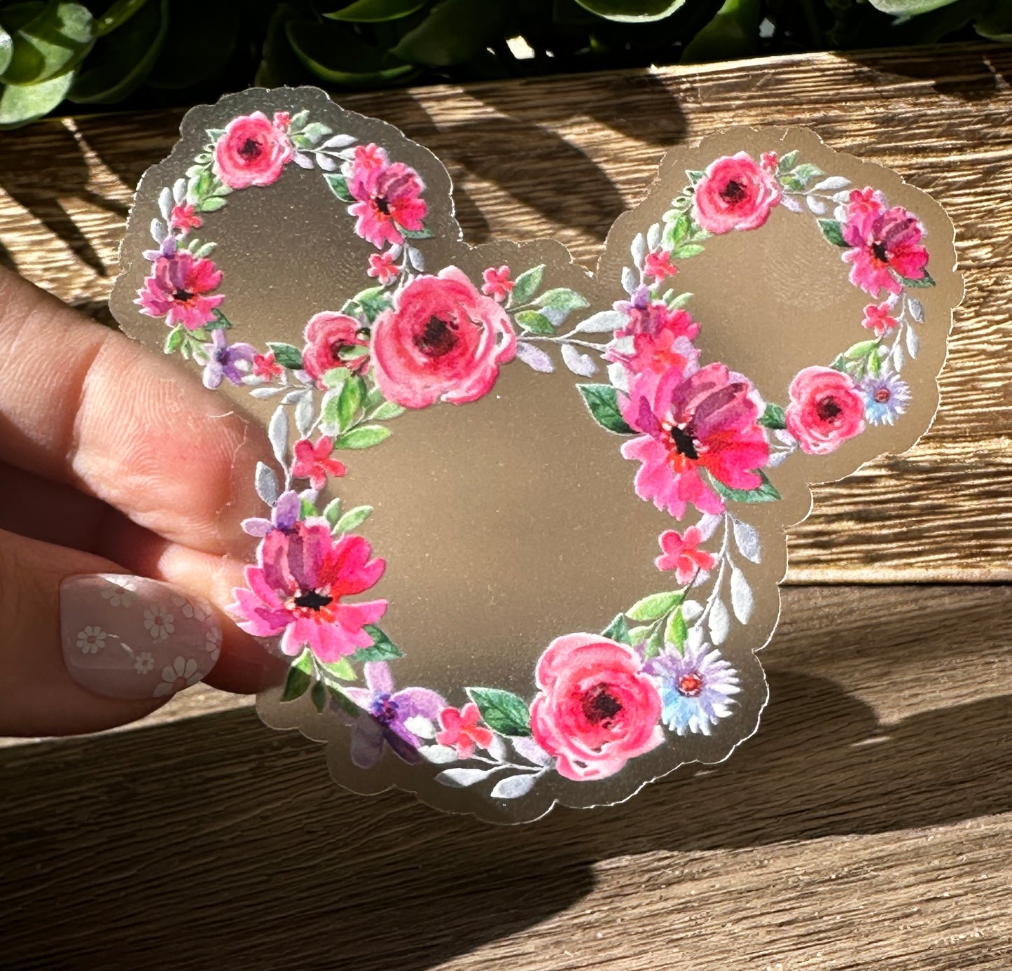 Floral Mouse Head Clear Vinyl Sticker