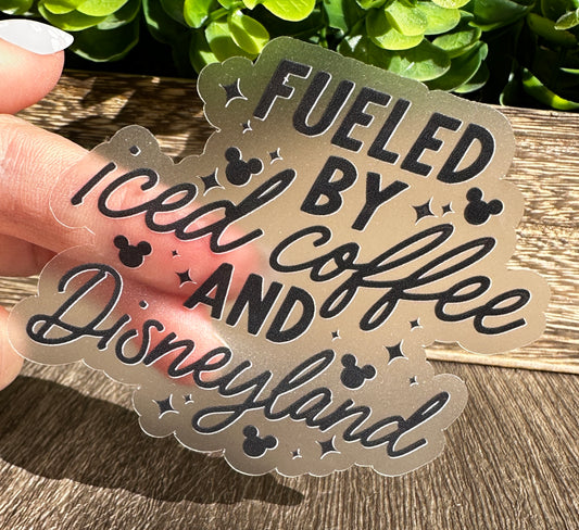 Fueled By Iced Coffee and D-Land Clear Vinyl Sticker