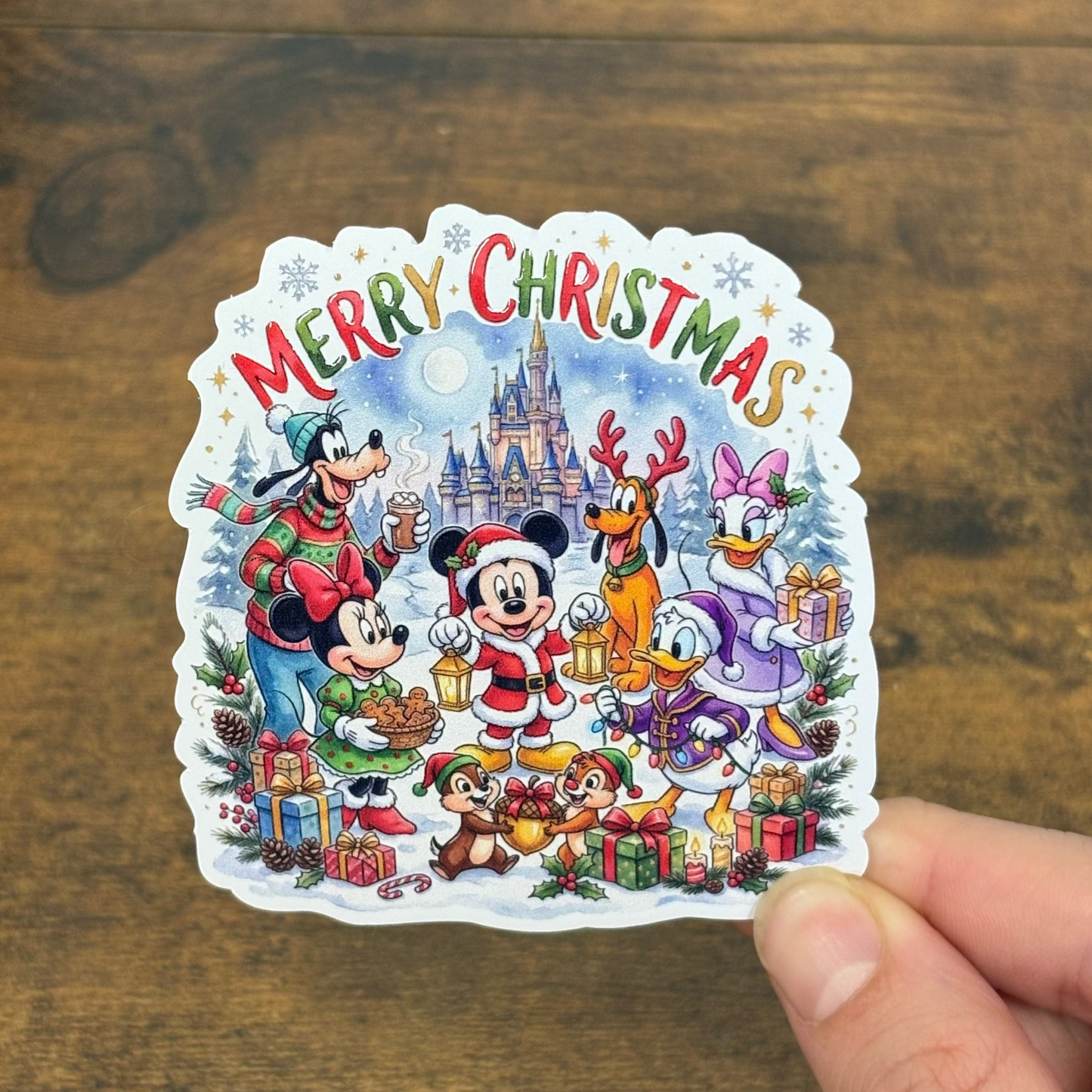 Mouse Merry Christmas White Vinyl Stickers