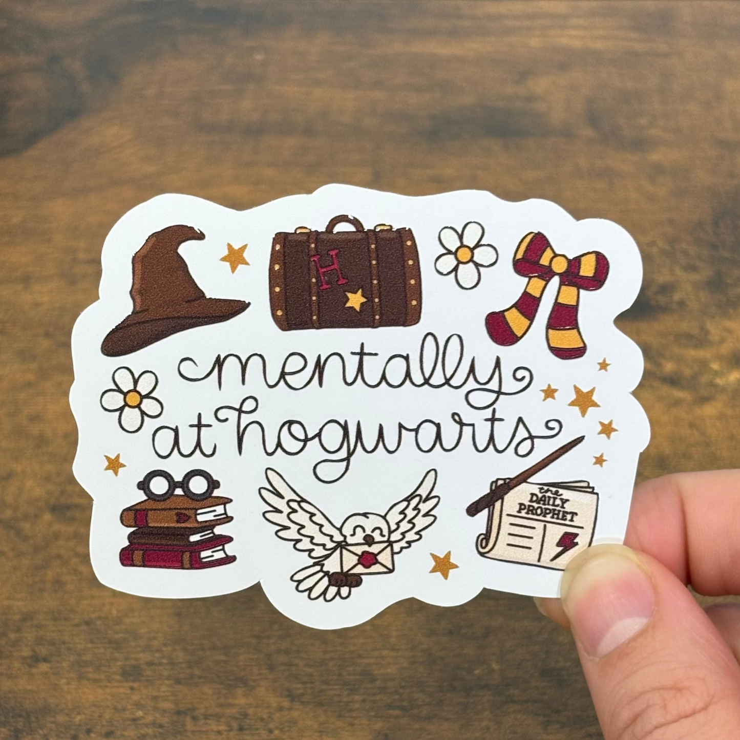 Mentally at Wizard School White Vinyl Stickers