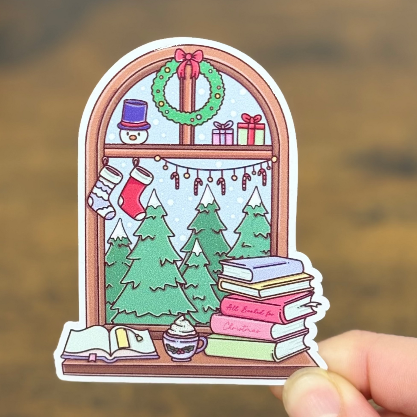 Christmas Window Books White Vinyl Stickers
