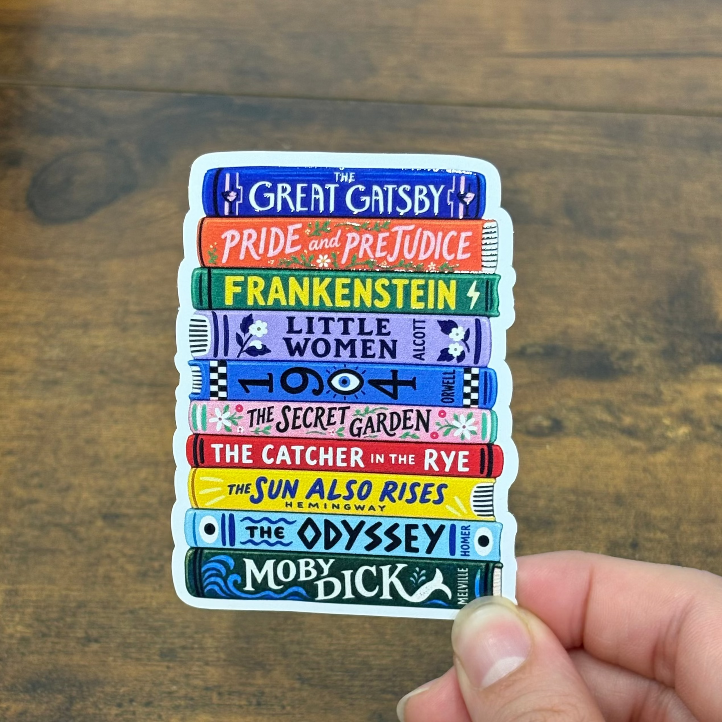 Classic Book Stack White Vinyl Stickers