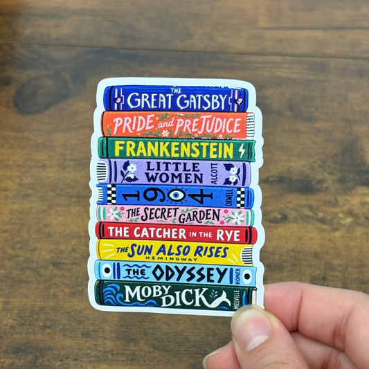 Classic Book Stack White Vinyl Stickers