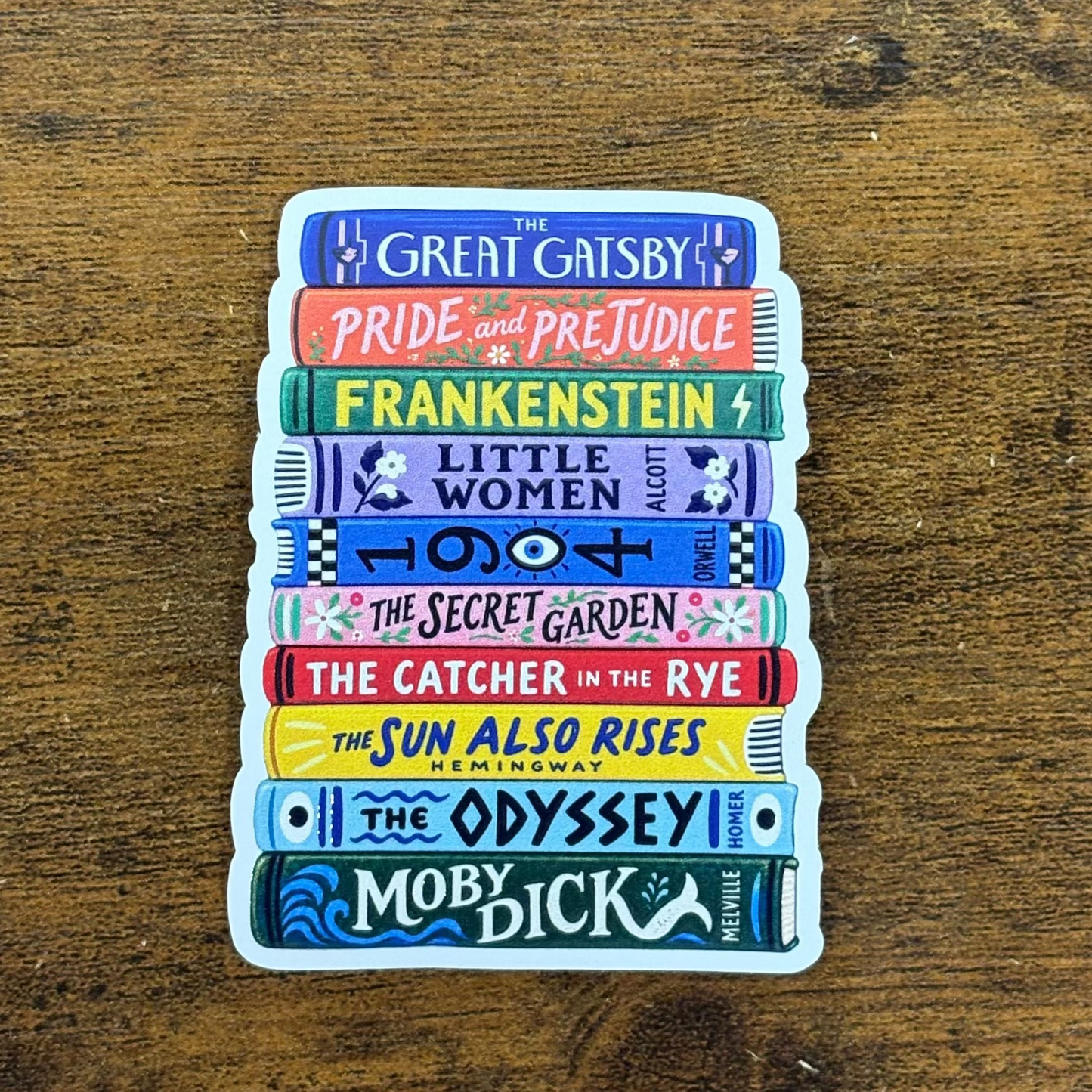 Classic Book Stack White Vinyl Stickers