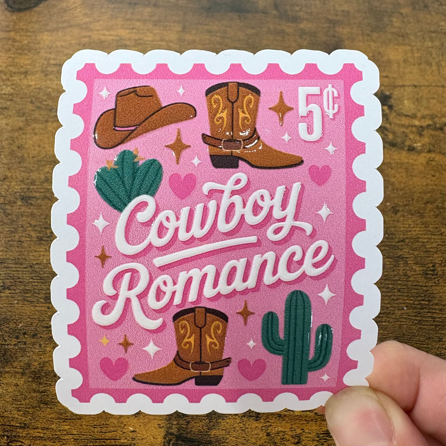 Cowboy Romance Stamps White Vinyl Stickers