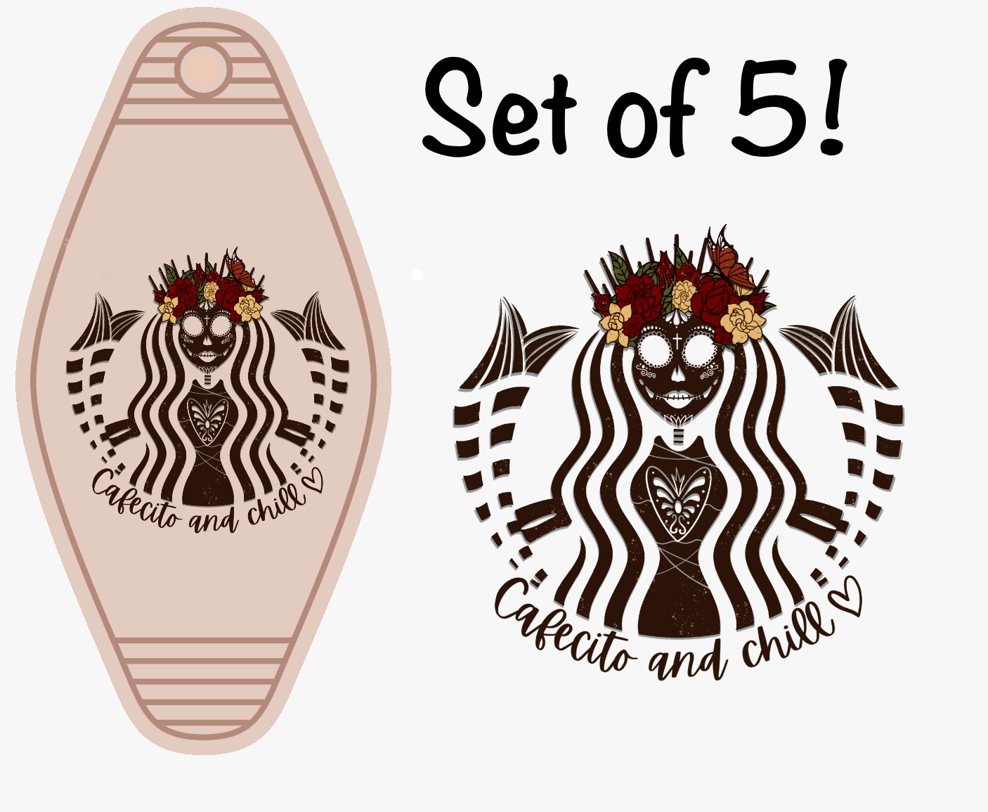 Cafecito & Chill Con La Sirenita UV (MOTEL KEYCHAIN)