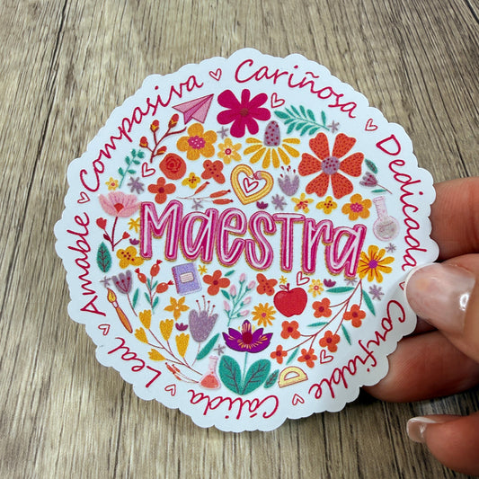 Maestra White Vinyl Sticker 3"