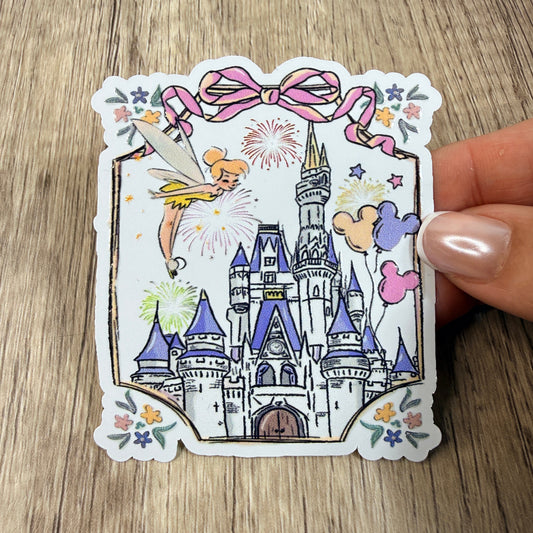 Enchanted Pastel Castle White Vinyl Sticker 3"