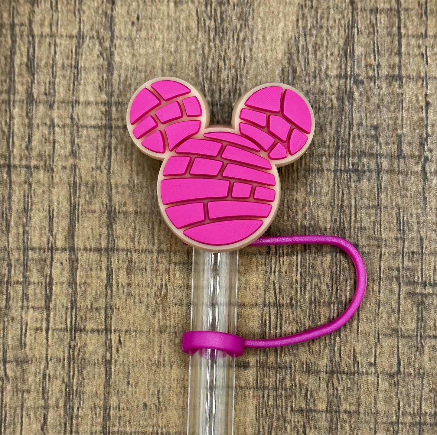 Pink Concha Mouse Ears Silicone Straw Topper