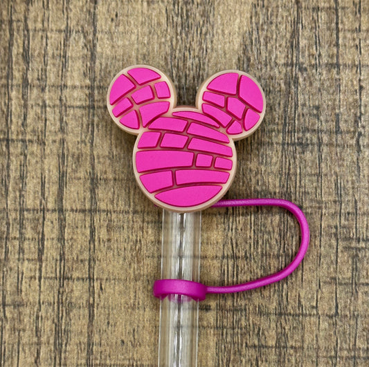 Pink Concha Mouse Ears Silicone Straw Topper